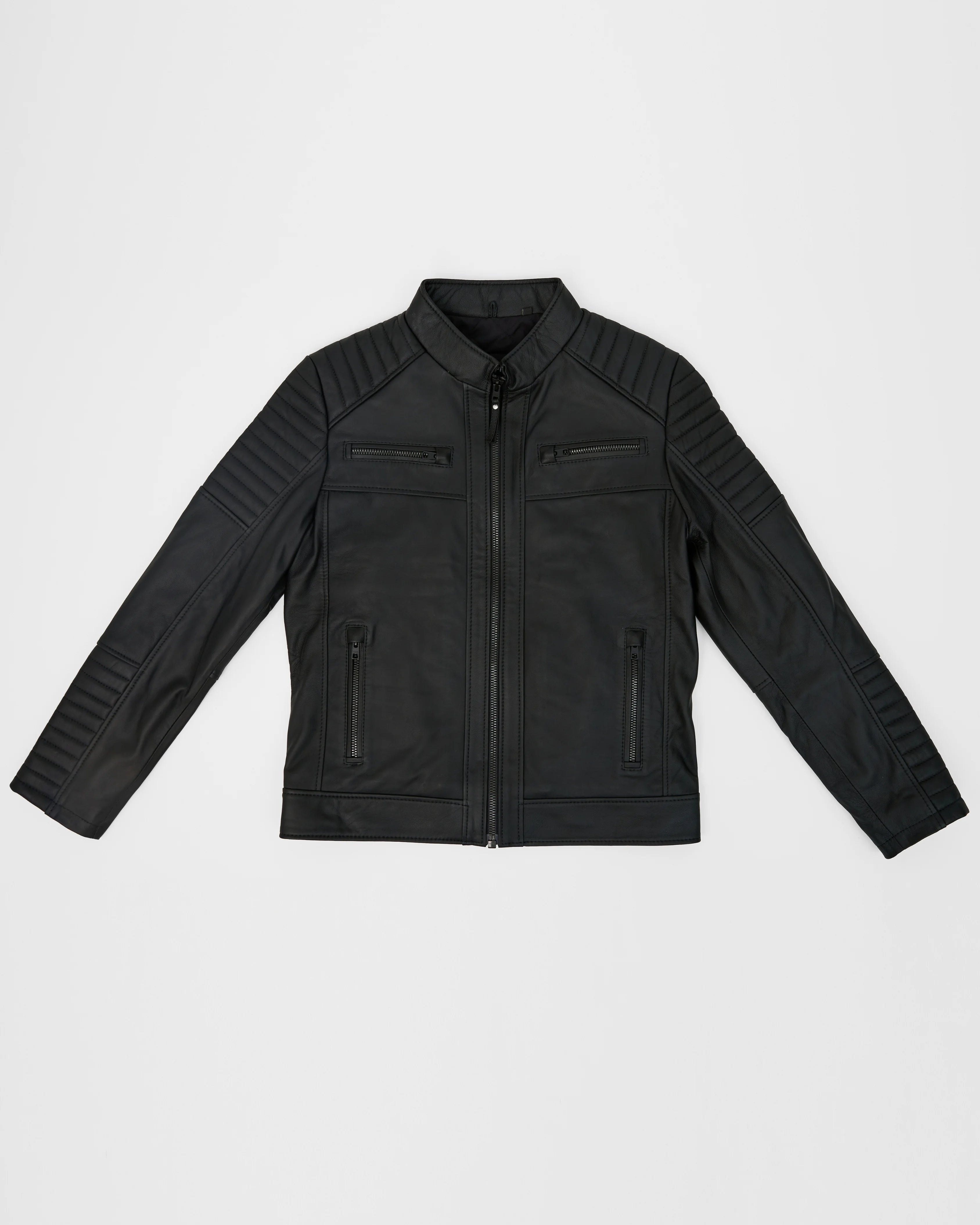 Men’s Quilted Biker Matte Black Leather Jacket