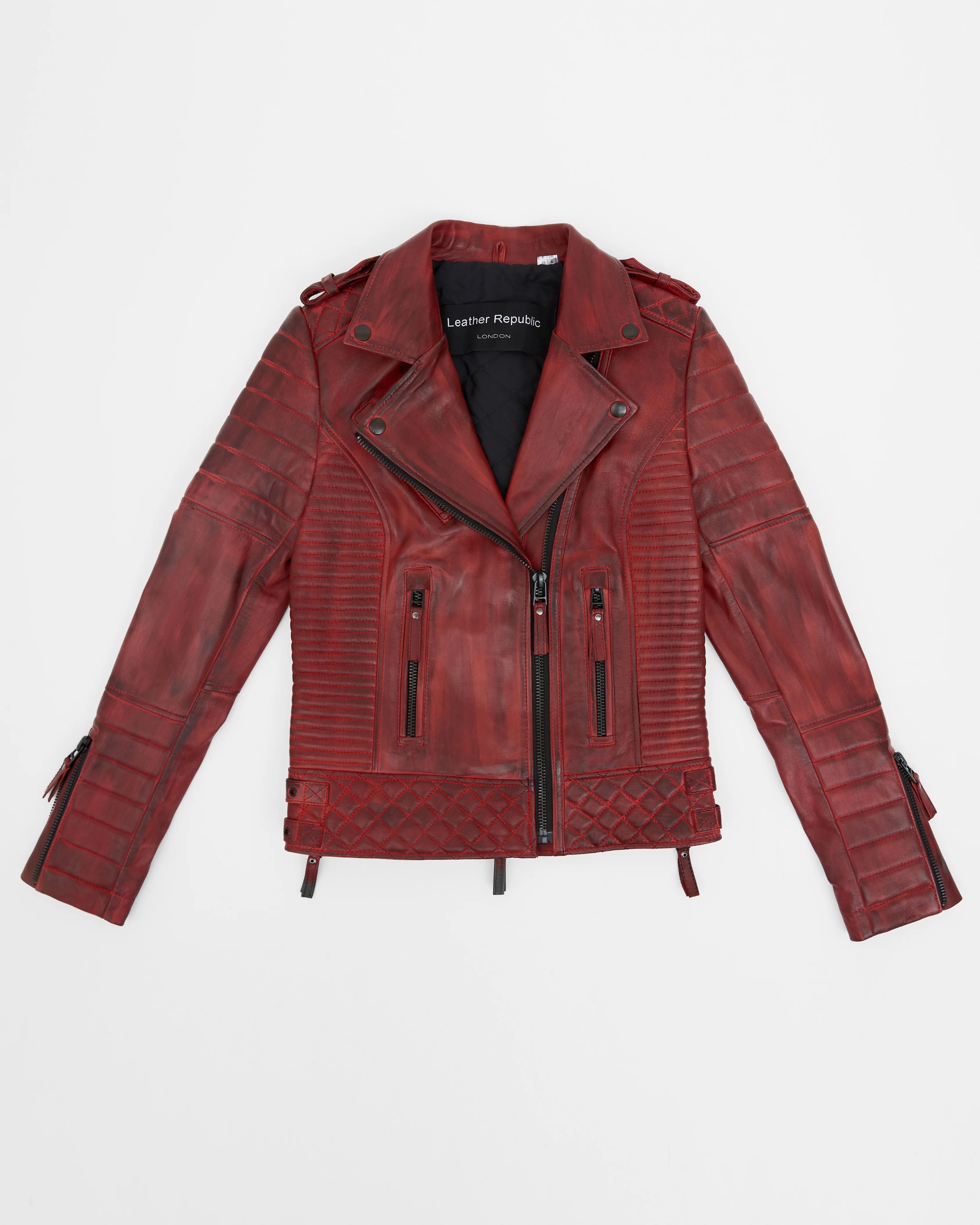 Women’s Burnt Red Biker Leather Jacket