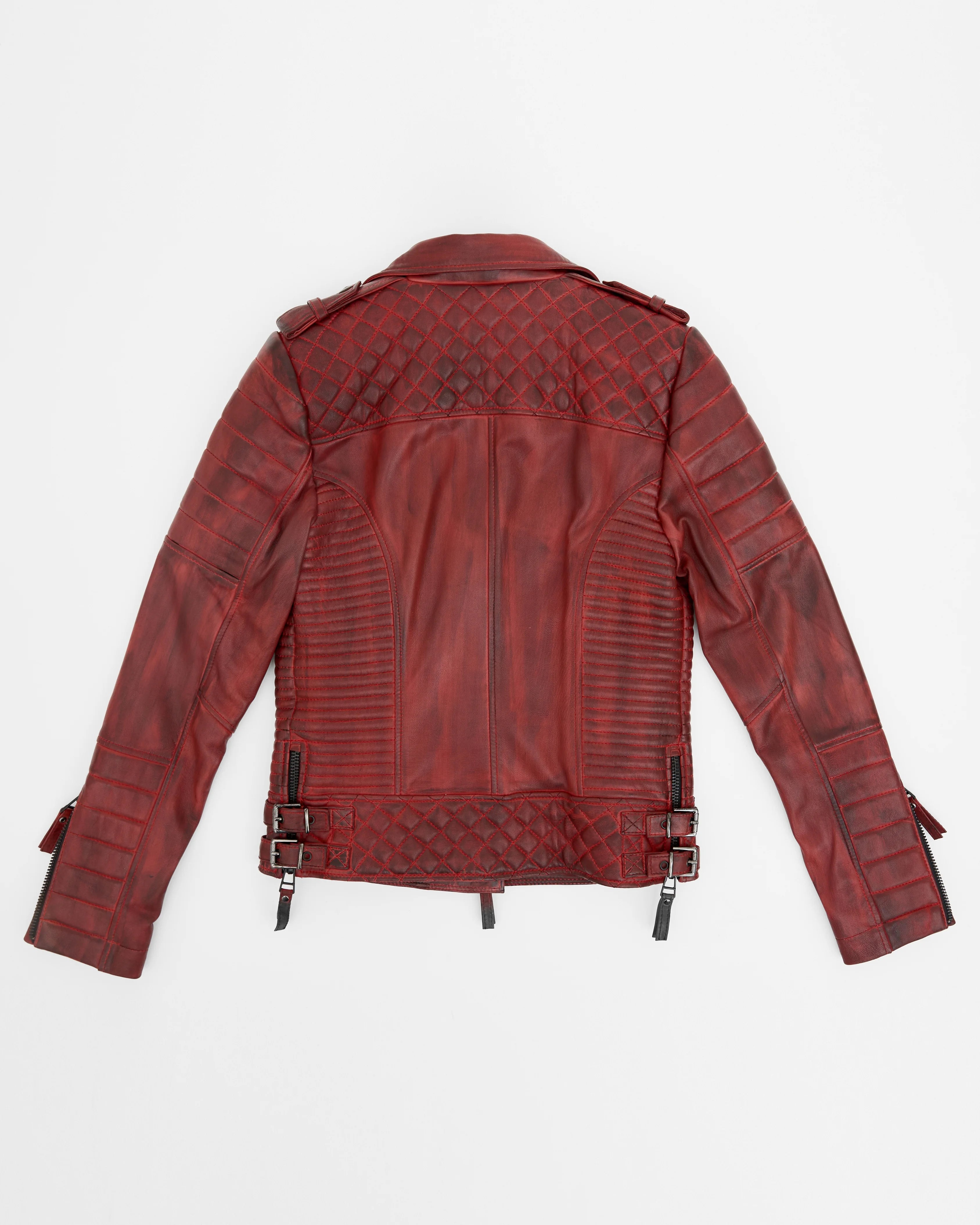 Women’s Burnt Red Biker Leather Jacket
