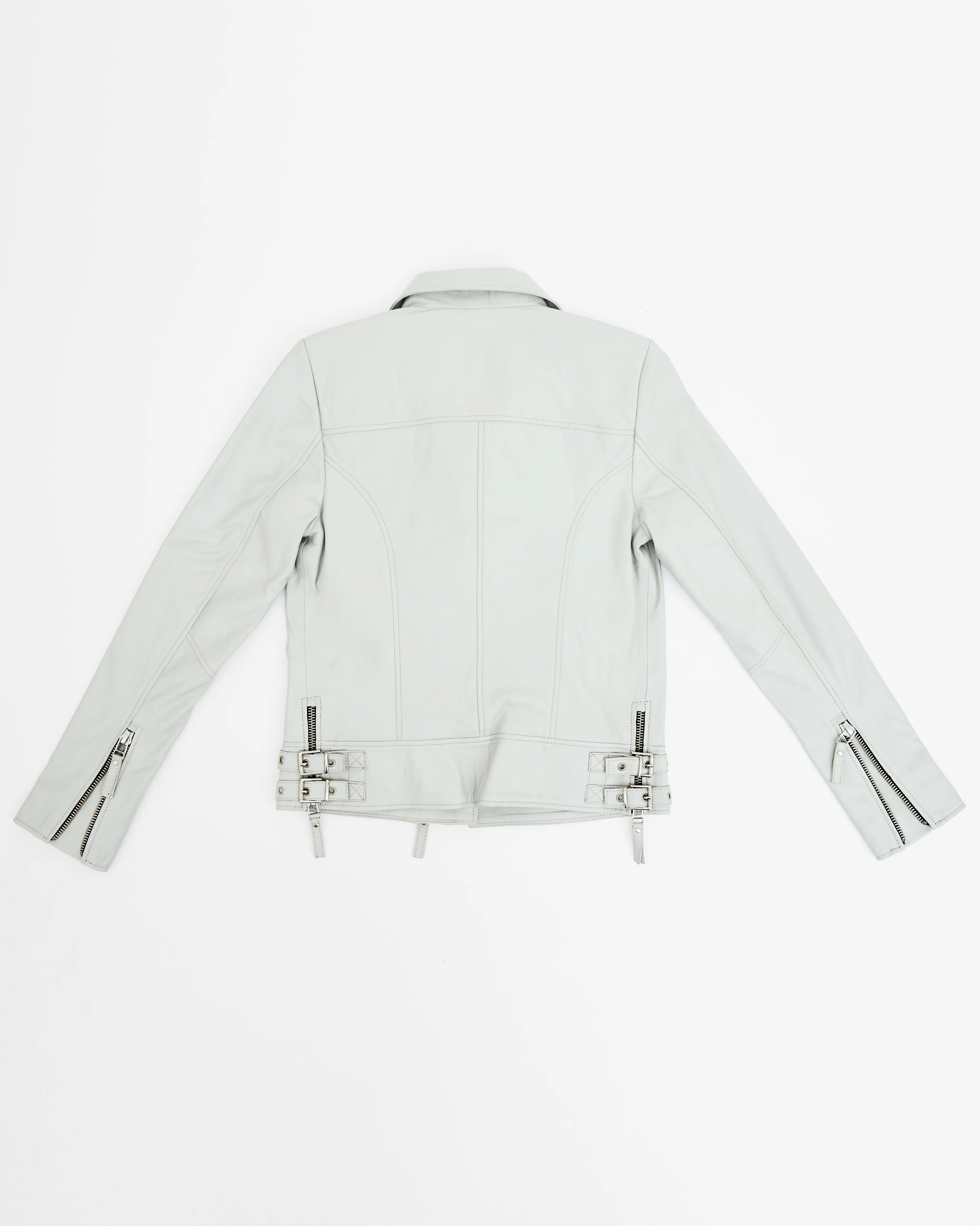 White leather jacket with zippers on a white background