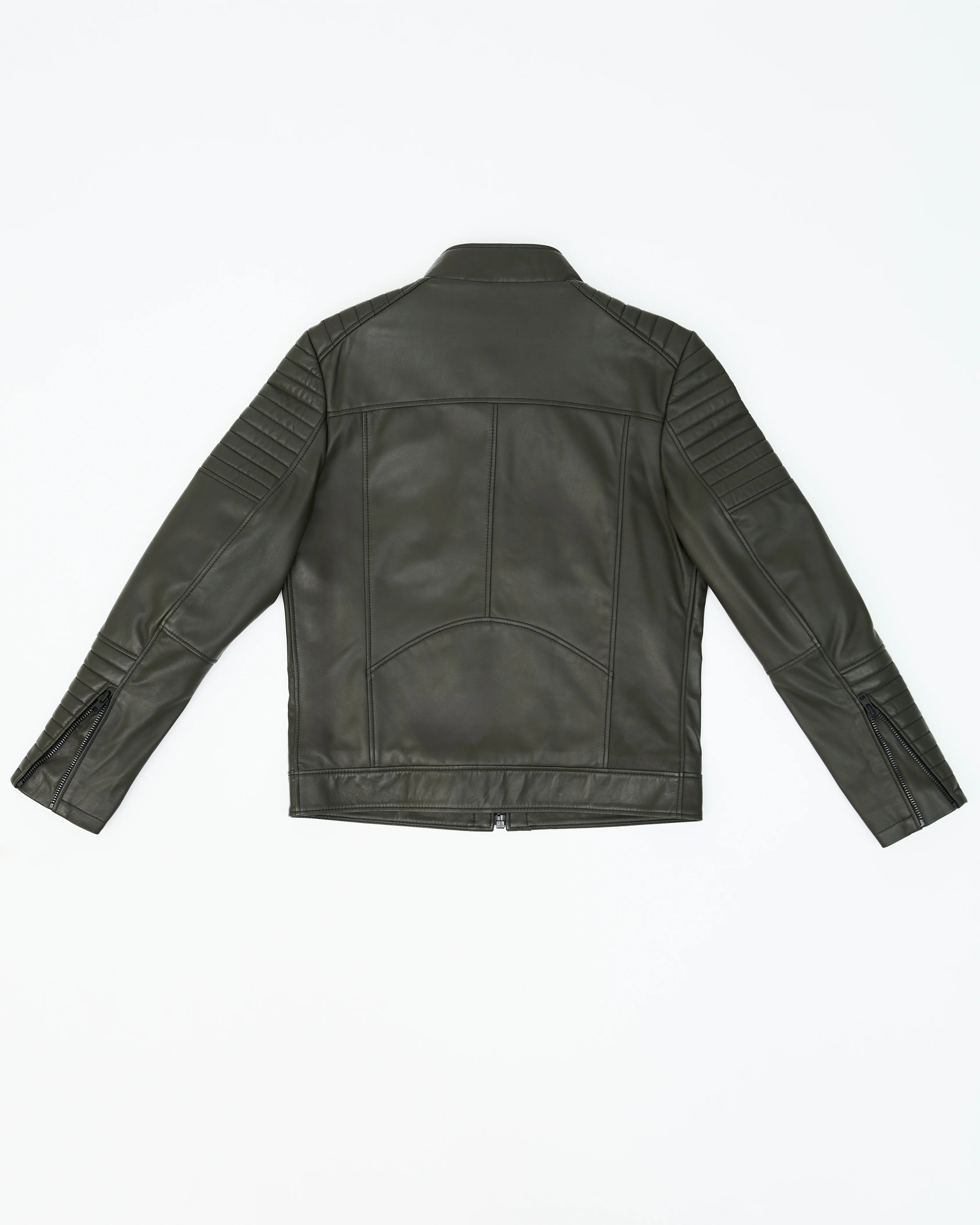 Men’s Quilted Biker Dark Green Leather Jacket