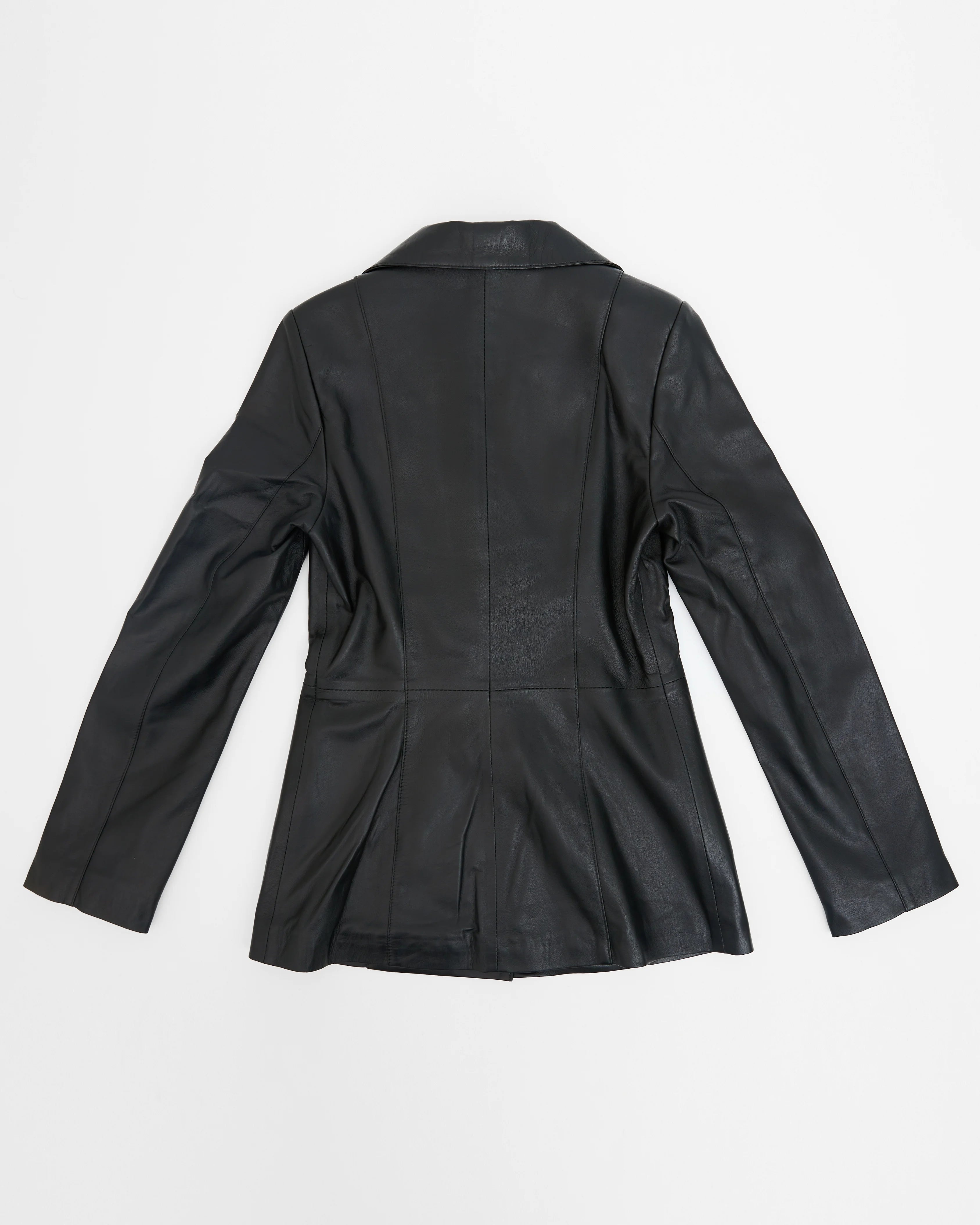 Women’s Matte Black Fitted Leather Blazer Jacket