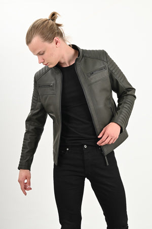 MEN’S GREEN QUILTED LEATHER JACKET