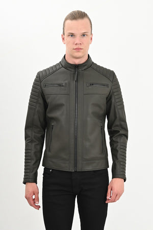 MEN’S GREEN QUILTED LEATHER JACKET