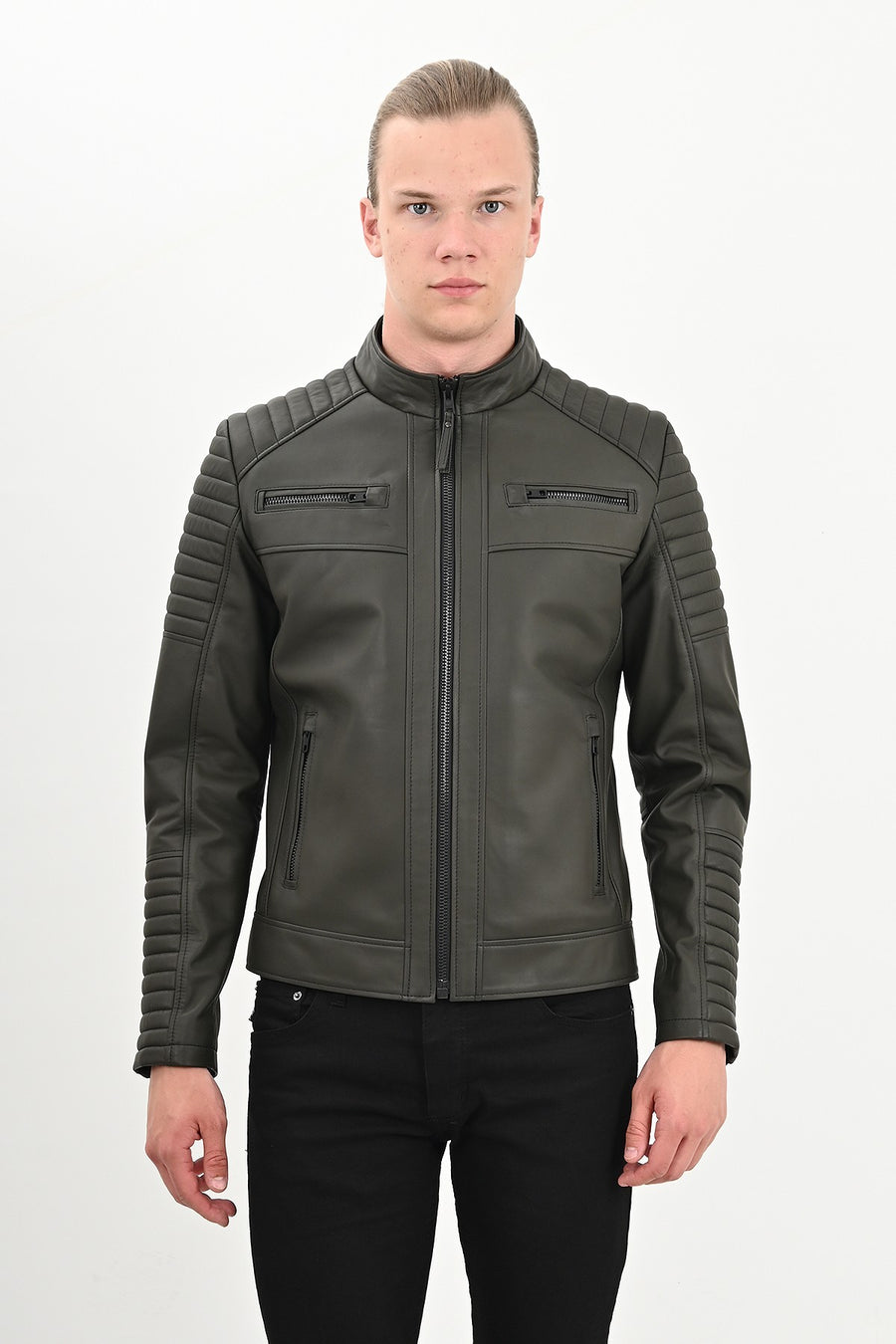 MEN’S GREEN QUILTED LEATHER JACKET