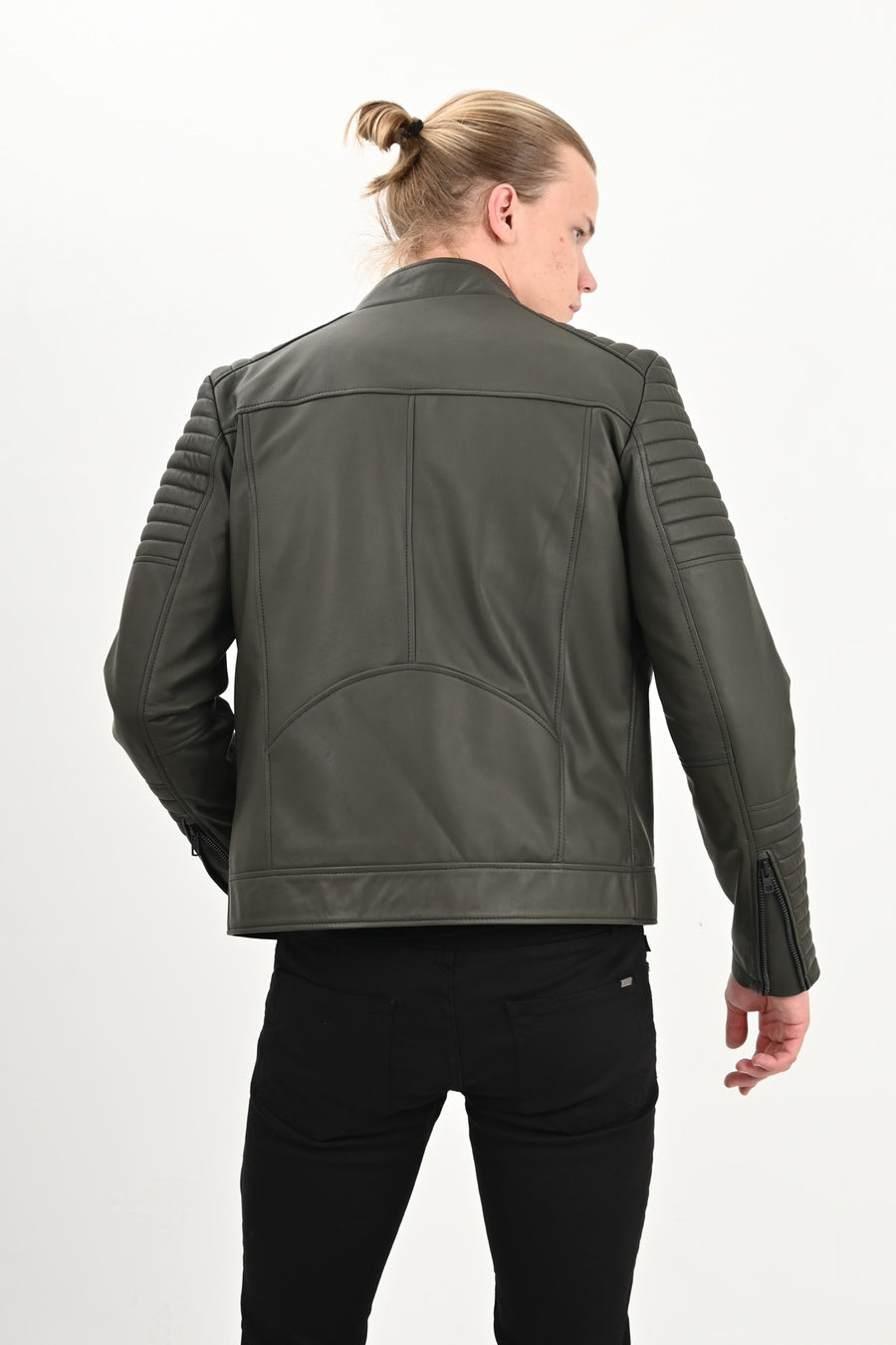 MEN’S GREEN QUILTED LEATHER JACKET