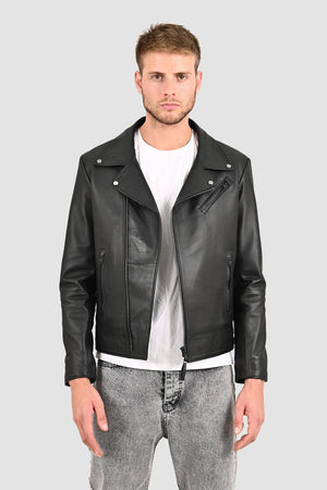 MEN’S BLACK CLASSIC BIKER LEATHER JACKET