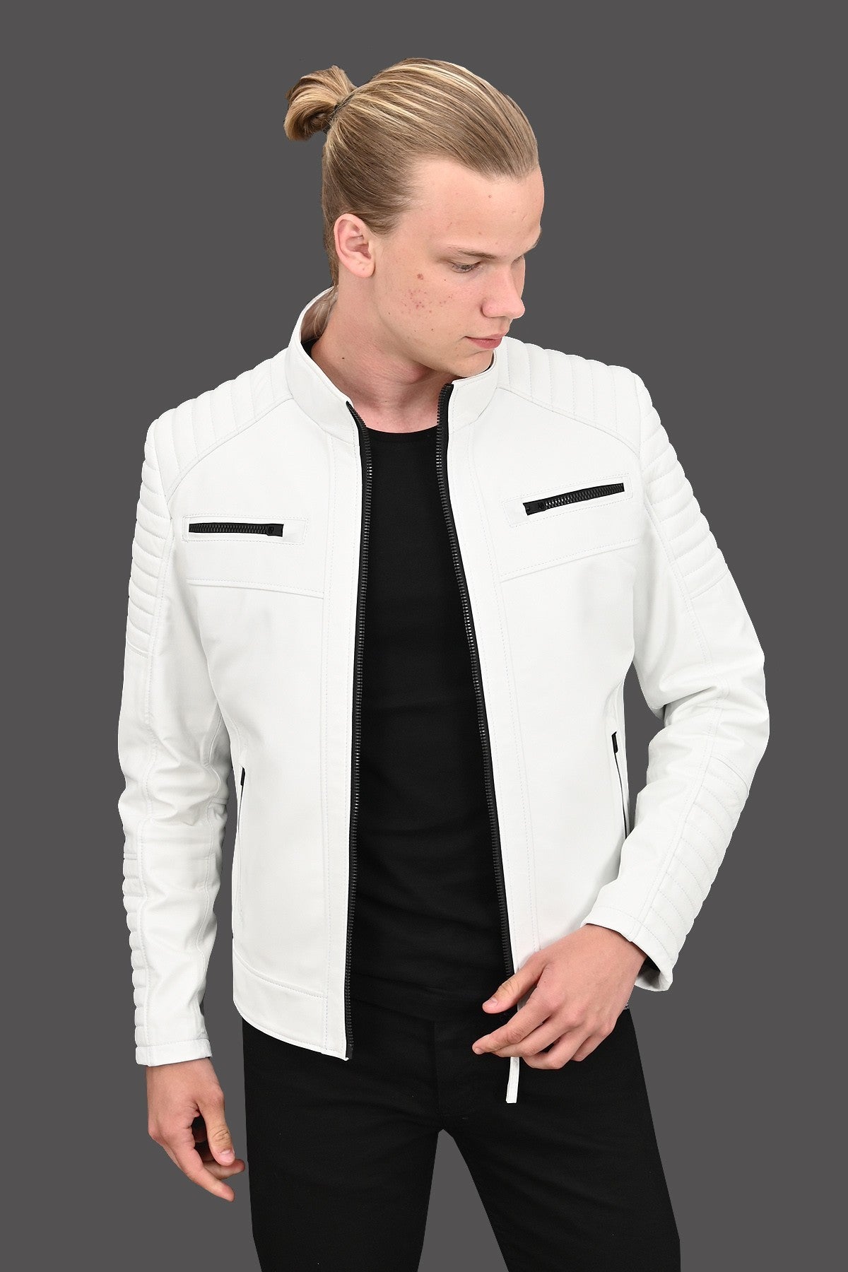 Mens white leather blazer best sale