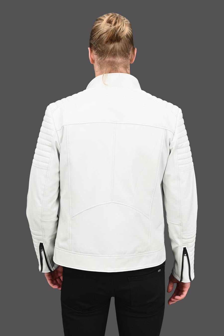 MEN’S WHITE QUILTED LEATHER JACKET