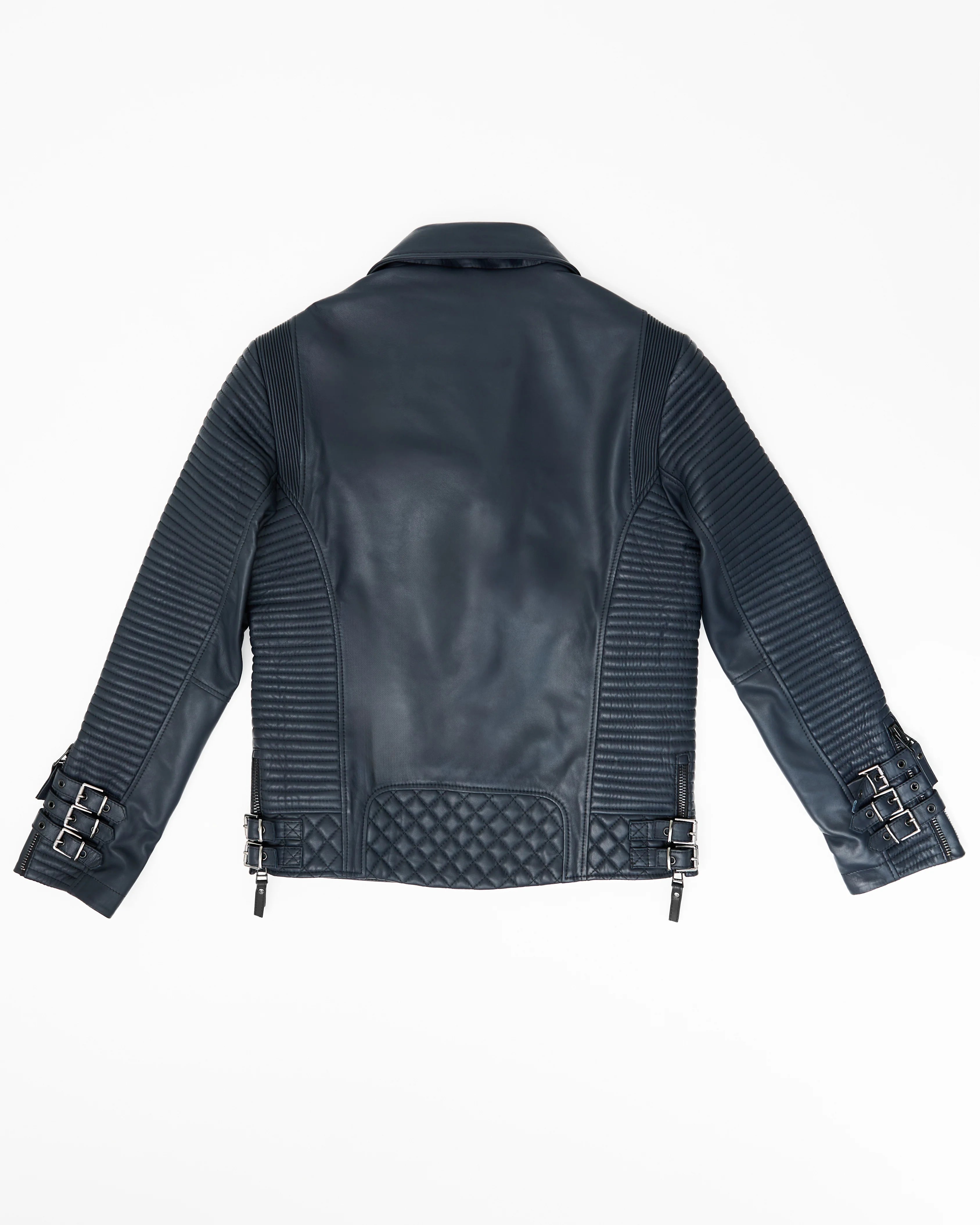 Men's Navy Blue Biker Leather Jacket