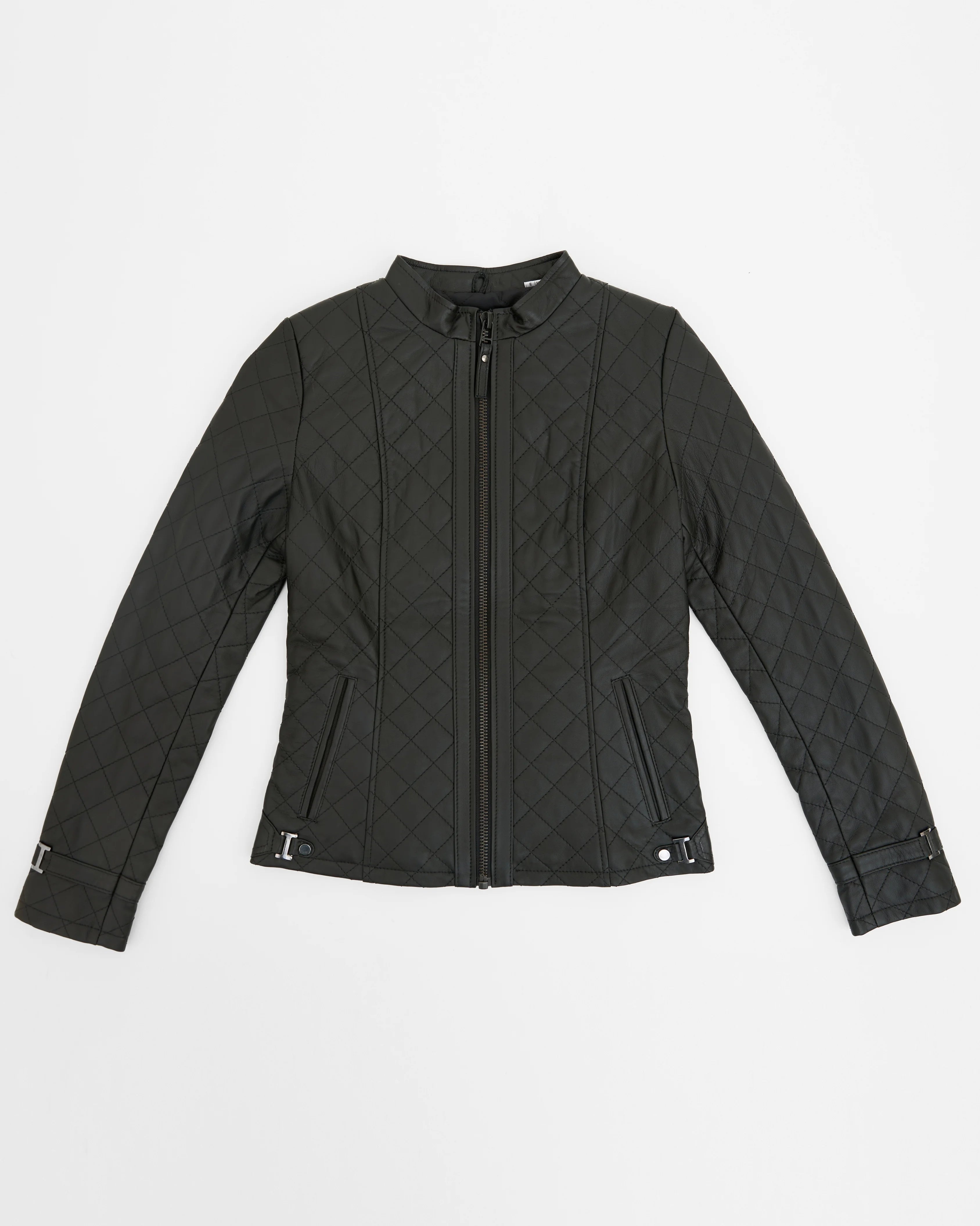 Women`s Matte Black Diamond‑Quilted Leather Jacket