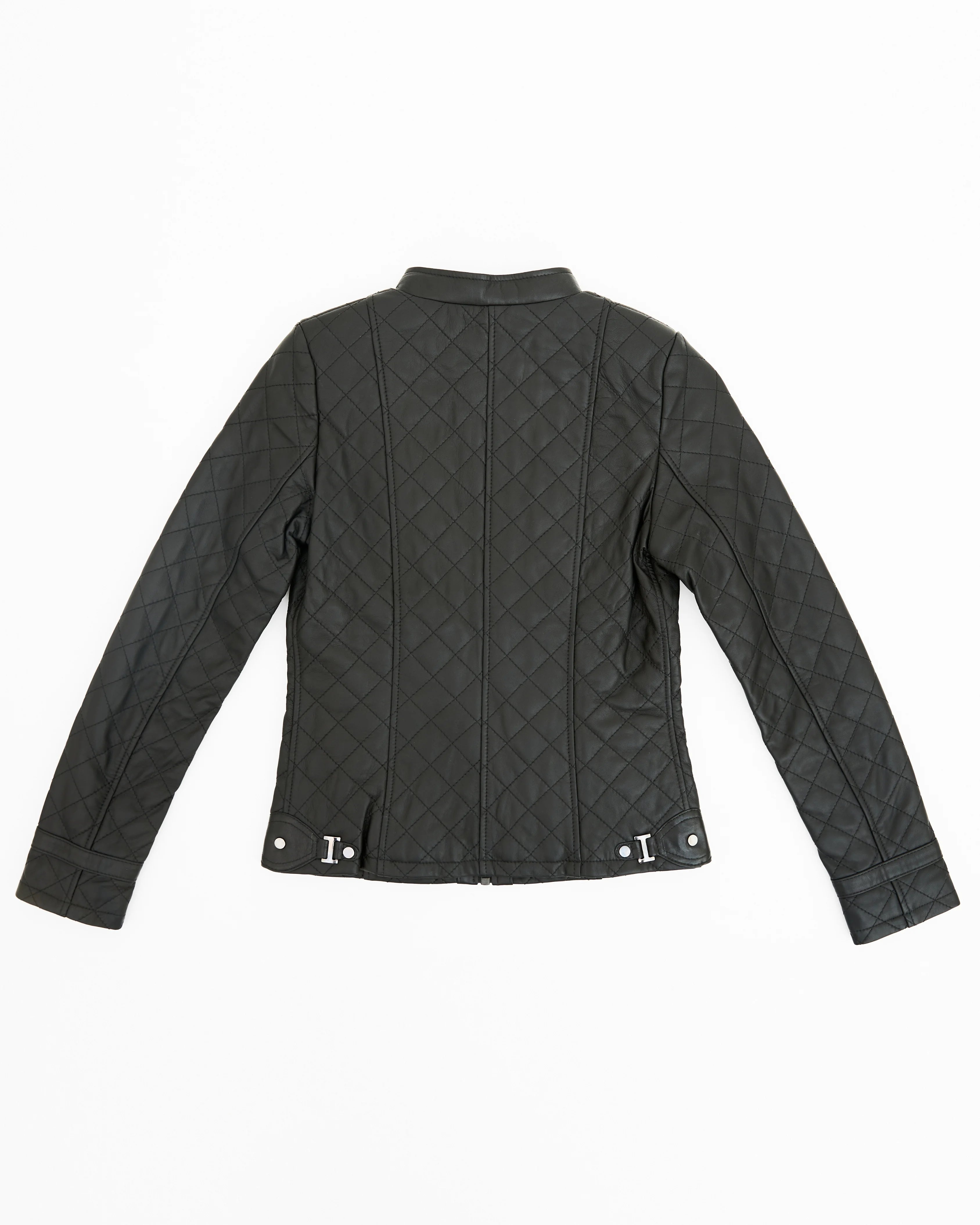 Women`s Matte Black Diamond‑Quilted Leather Jacket