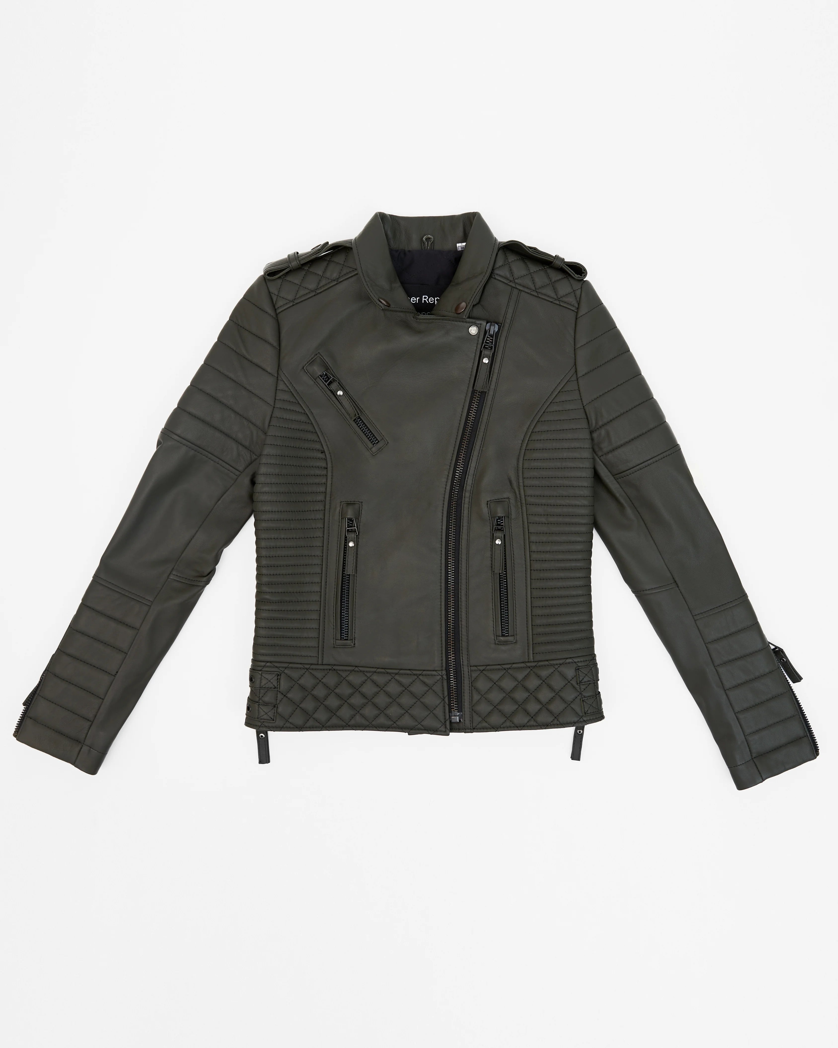 Women`s Dark Green Biker Leather Jacket