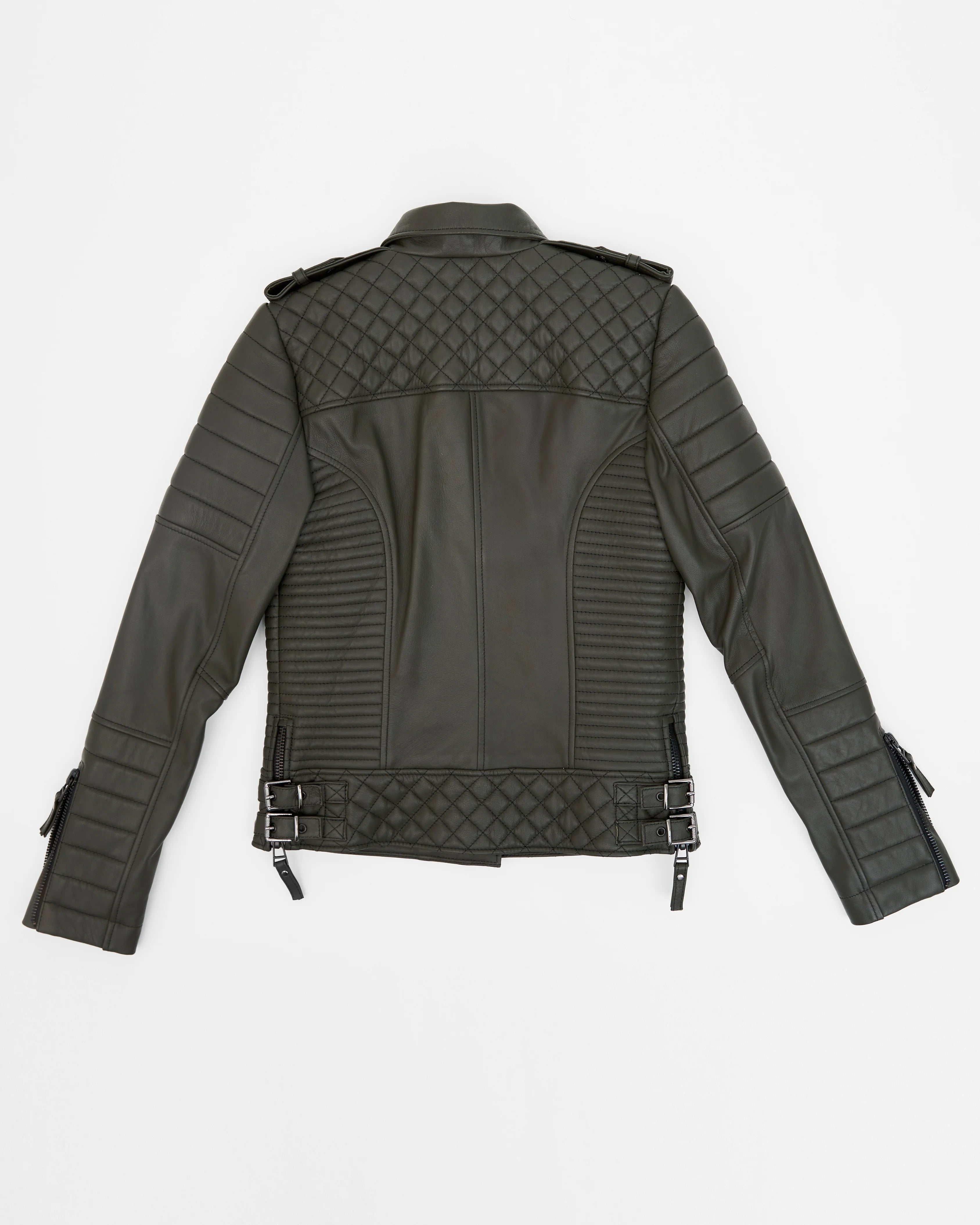 Women`s Dark Green Biker Leather Jacket