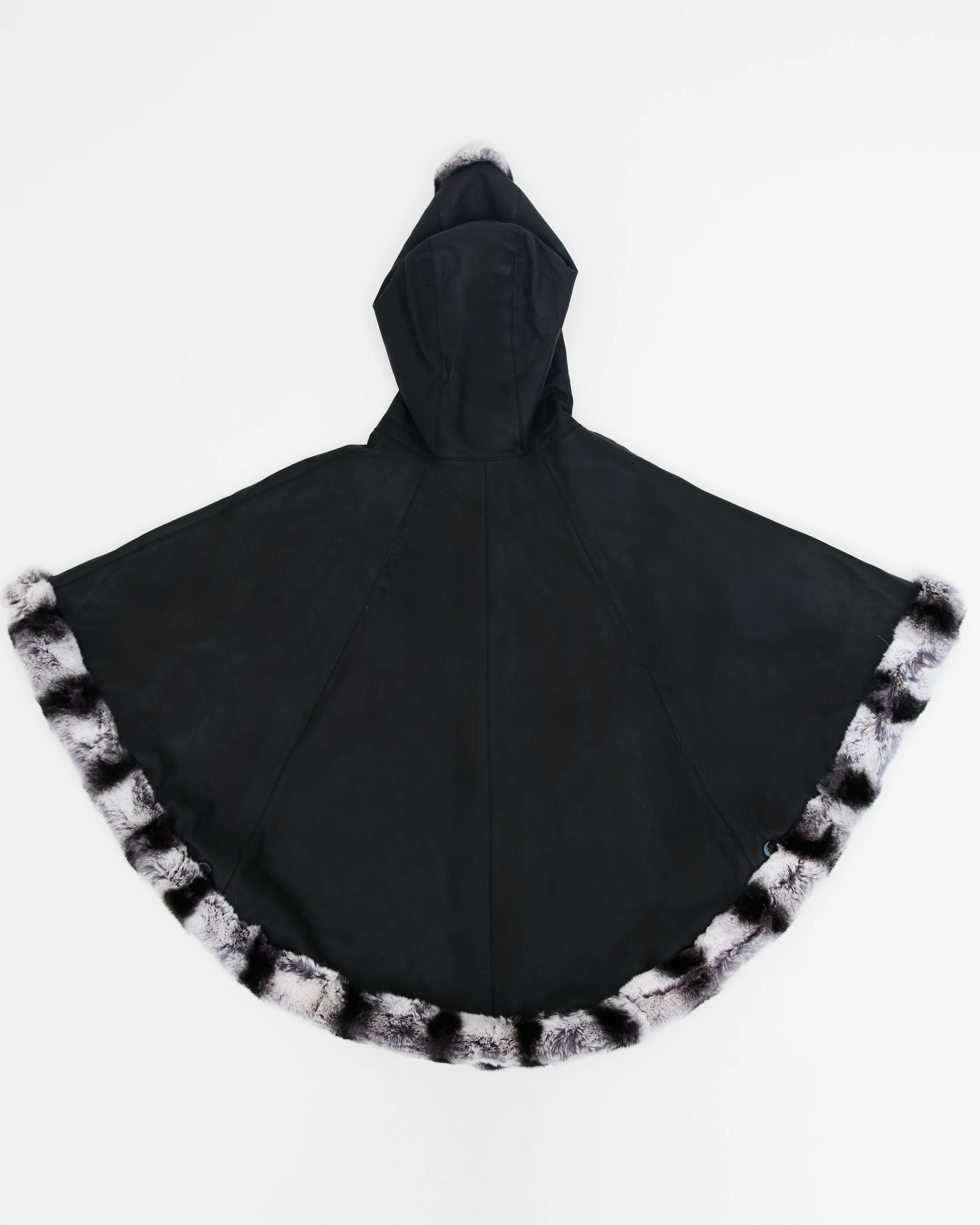 Women’s Matte Black Fur Leather Reversible Poncho