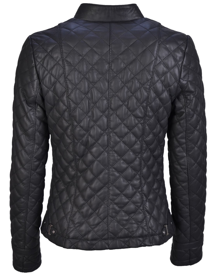 Women`s Black Quilted Leather Jacket