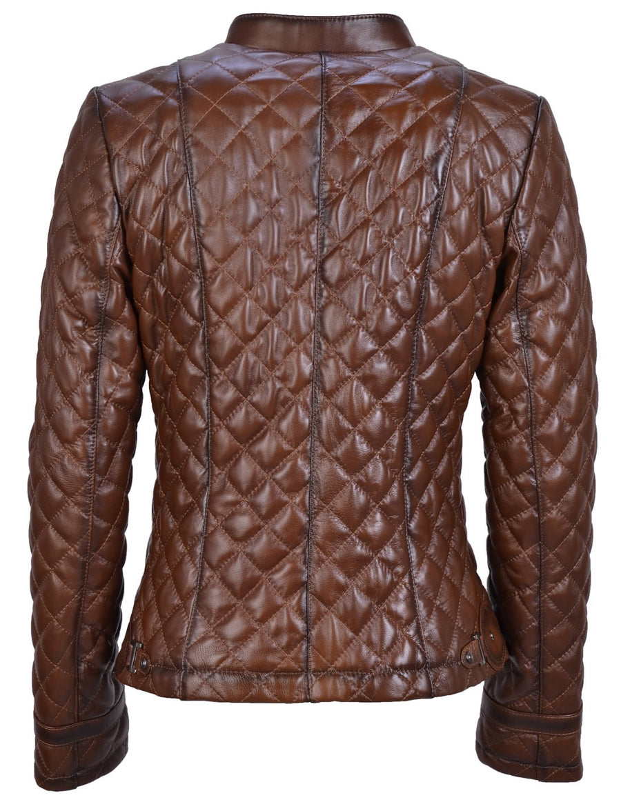 Women`s Shade Brown Quilted Leather Jacket