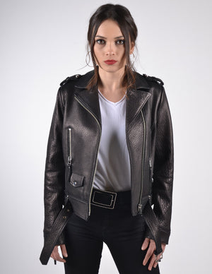 Women`s Black Classic Biker  Merino Leather Jacket