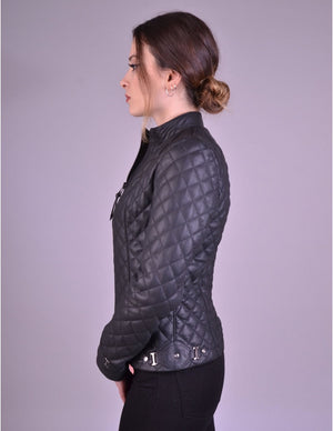 Women`s Black Quilted Leather Jacket