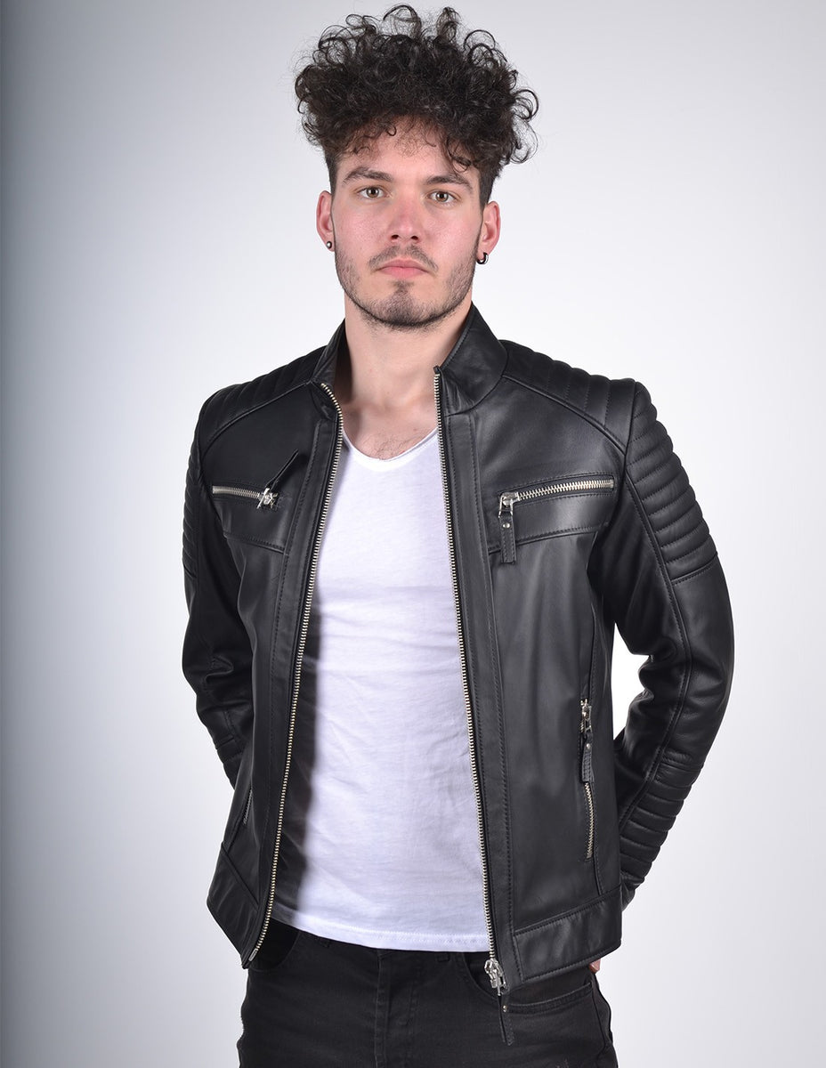 Men`s Black Quilted Leather Jacket – LEATHER REPUBLIC