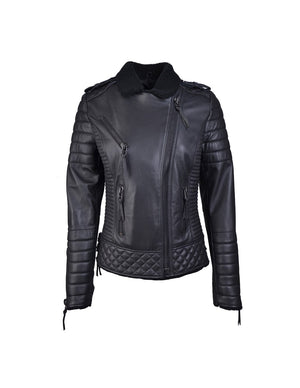 Womens Shearling Black Leather Biker Jacket