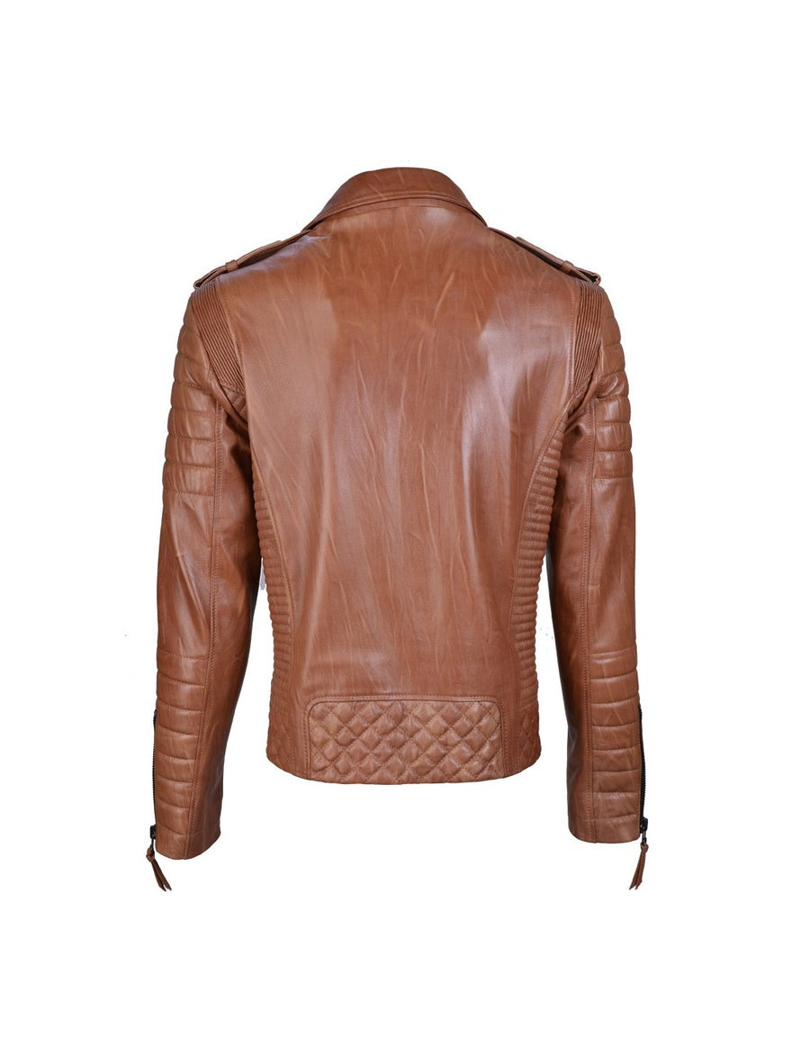 Men`s Creased Antique Brown  Biker Leather Jacket
