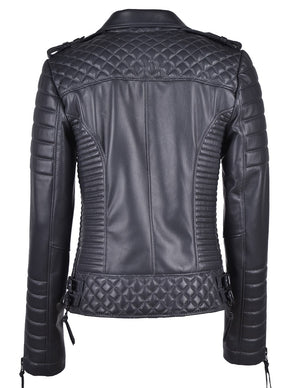 Women`s Antrasit Biker Leather Jacket