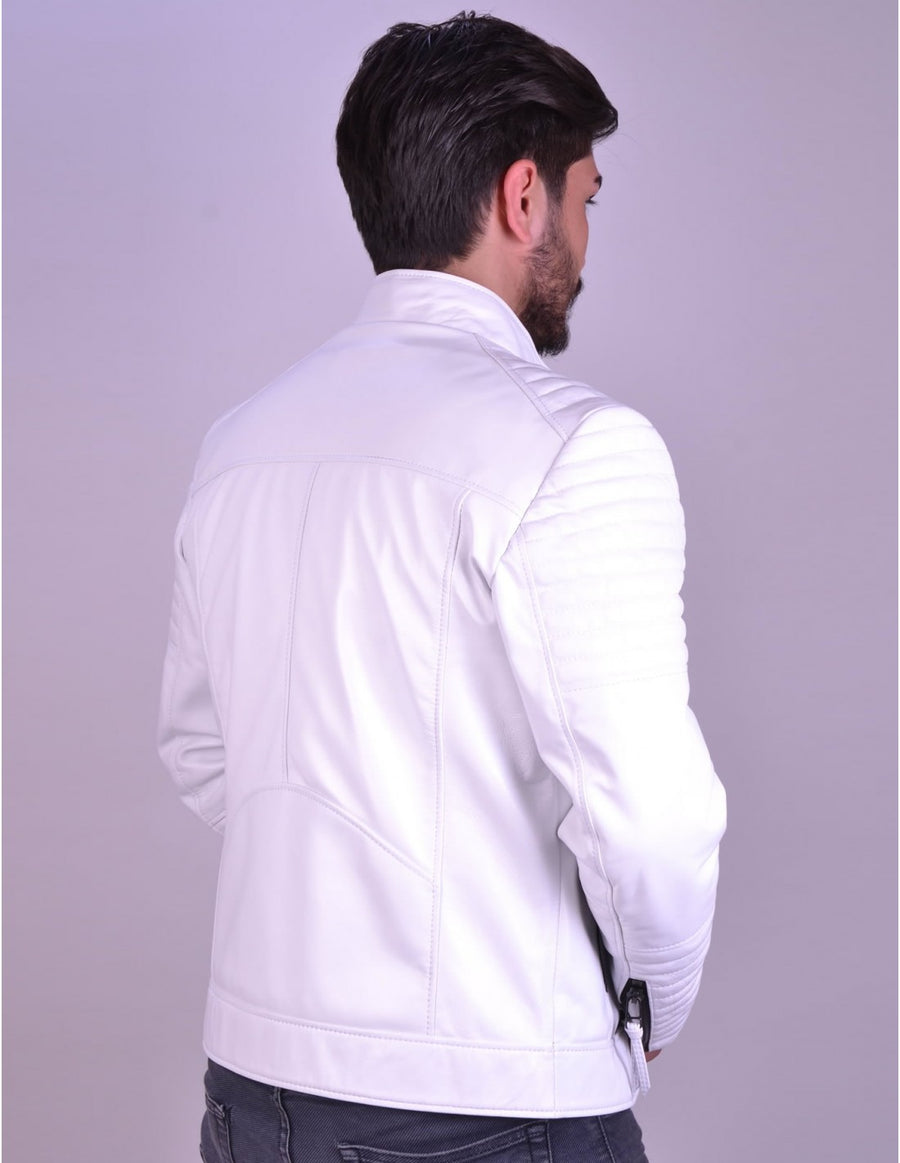 Men`s White Quilted Leather Jacket