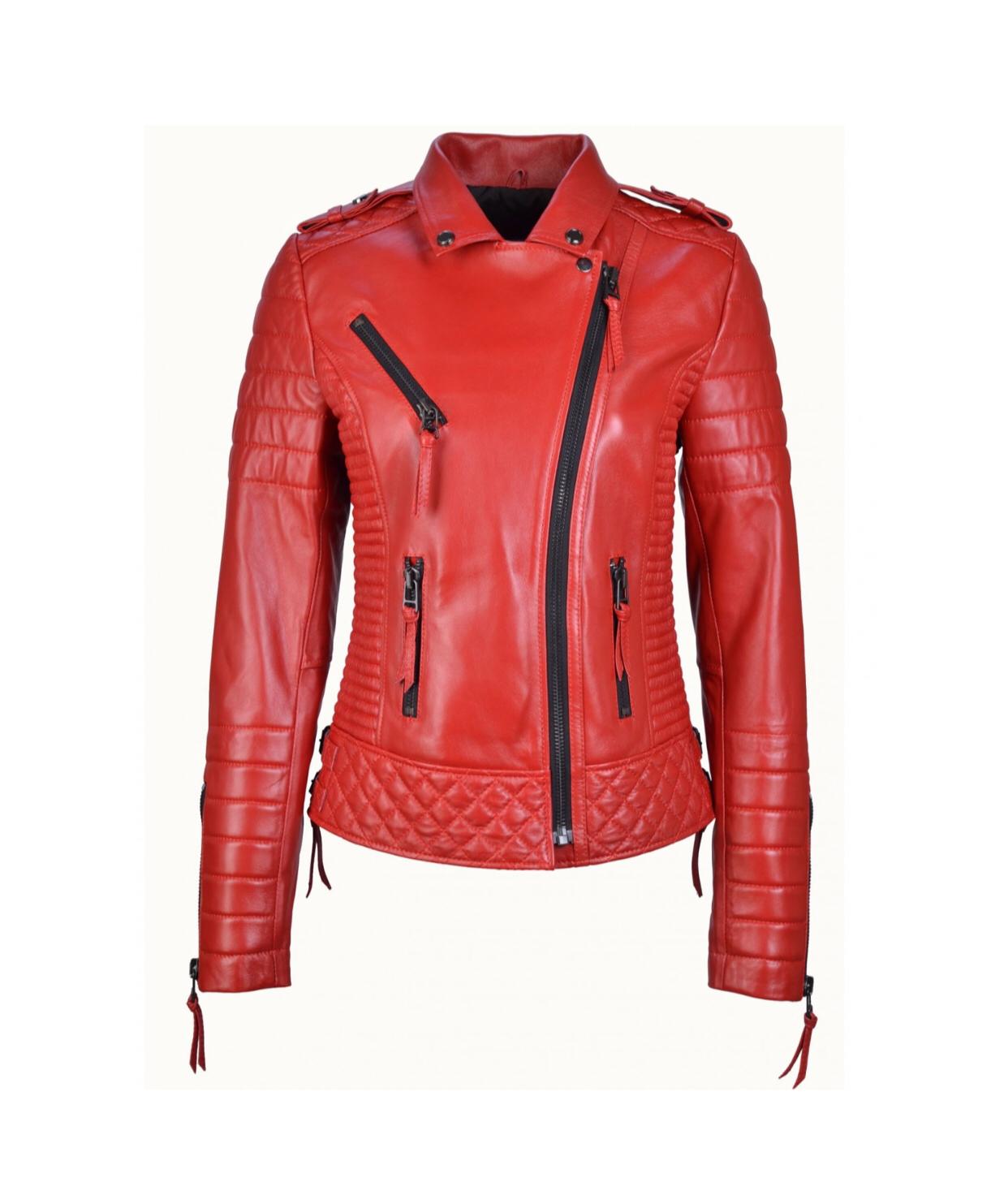 Women`s Red Biker Leather Jacket – LEATHER REPUBLIC