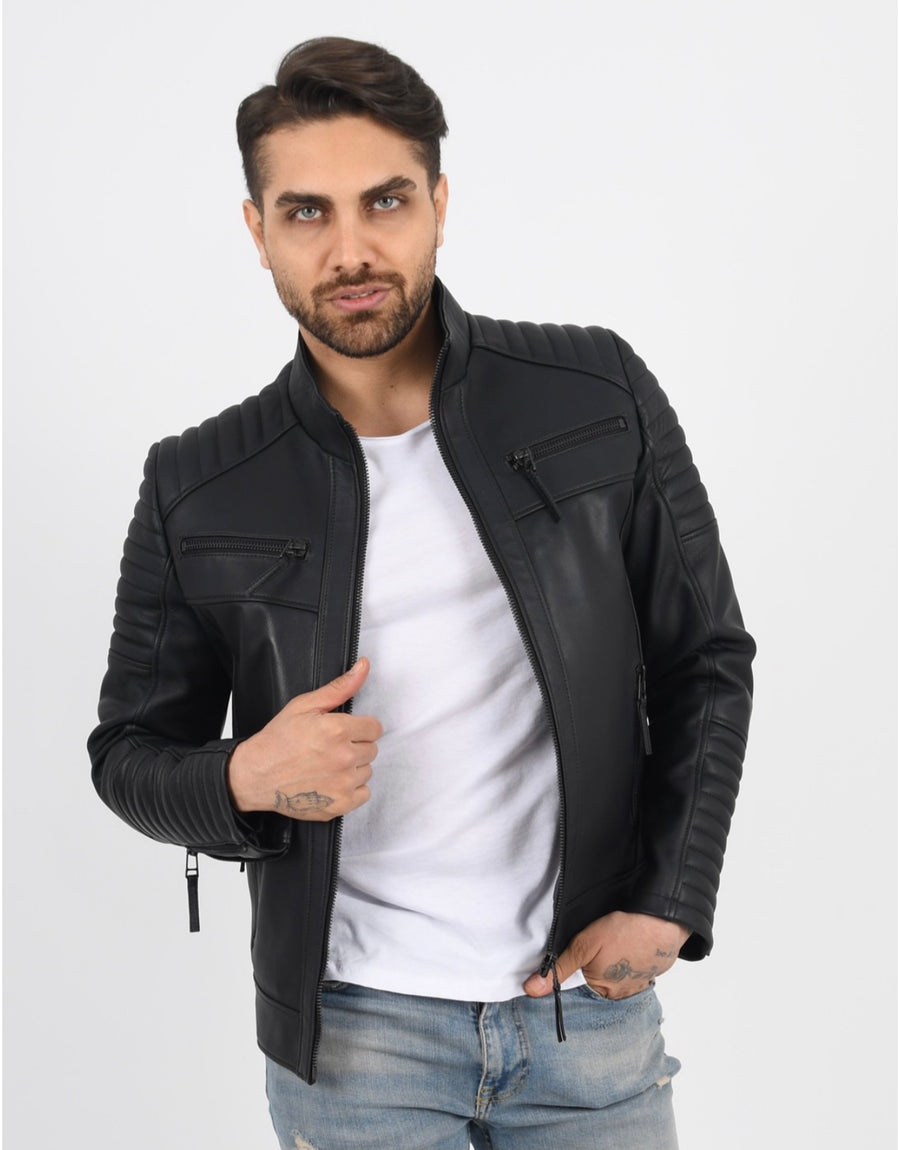 Men`s Black Quilted Leather Jacket
