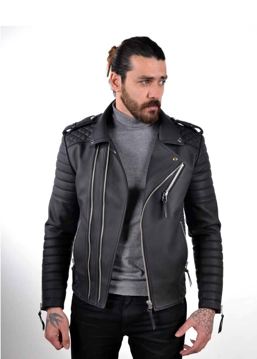 Men`s Black Biker Leather Jacket