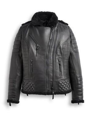 Women’s Black Fur  Leather Jacket