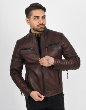 MEN’S VAX BROWN QUILTED LEATHER JACKET