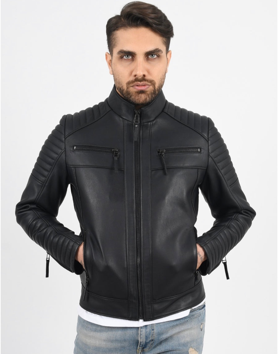 Men`s Black Quilted Leather Jacket