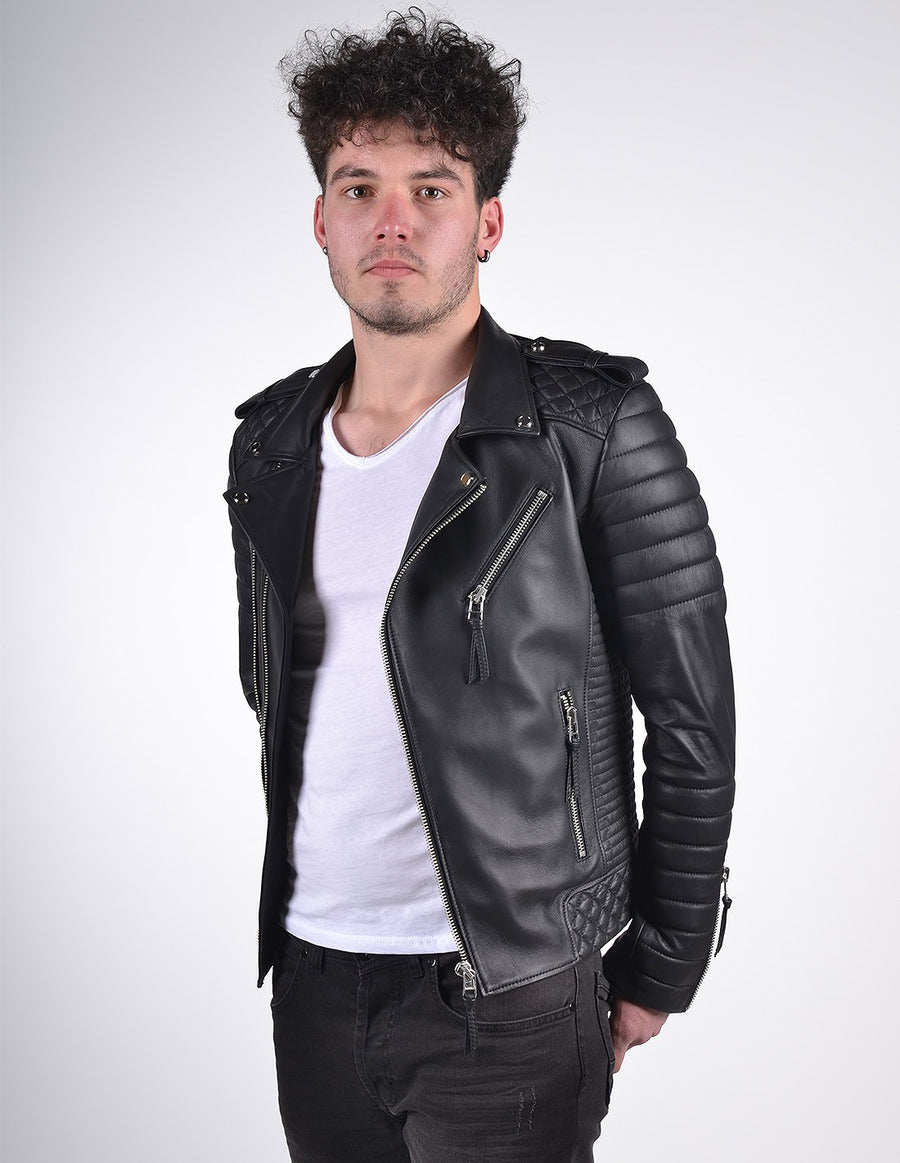 Men`s Black Biker Leather Jacket