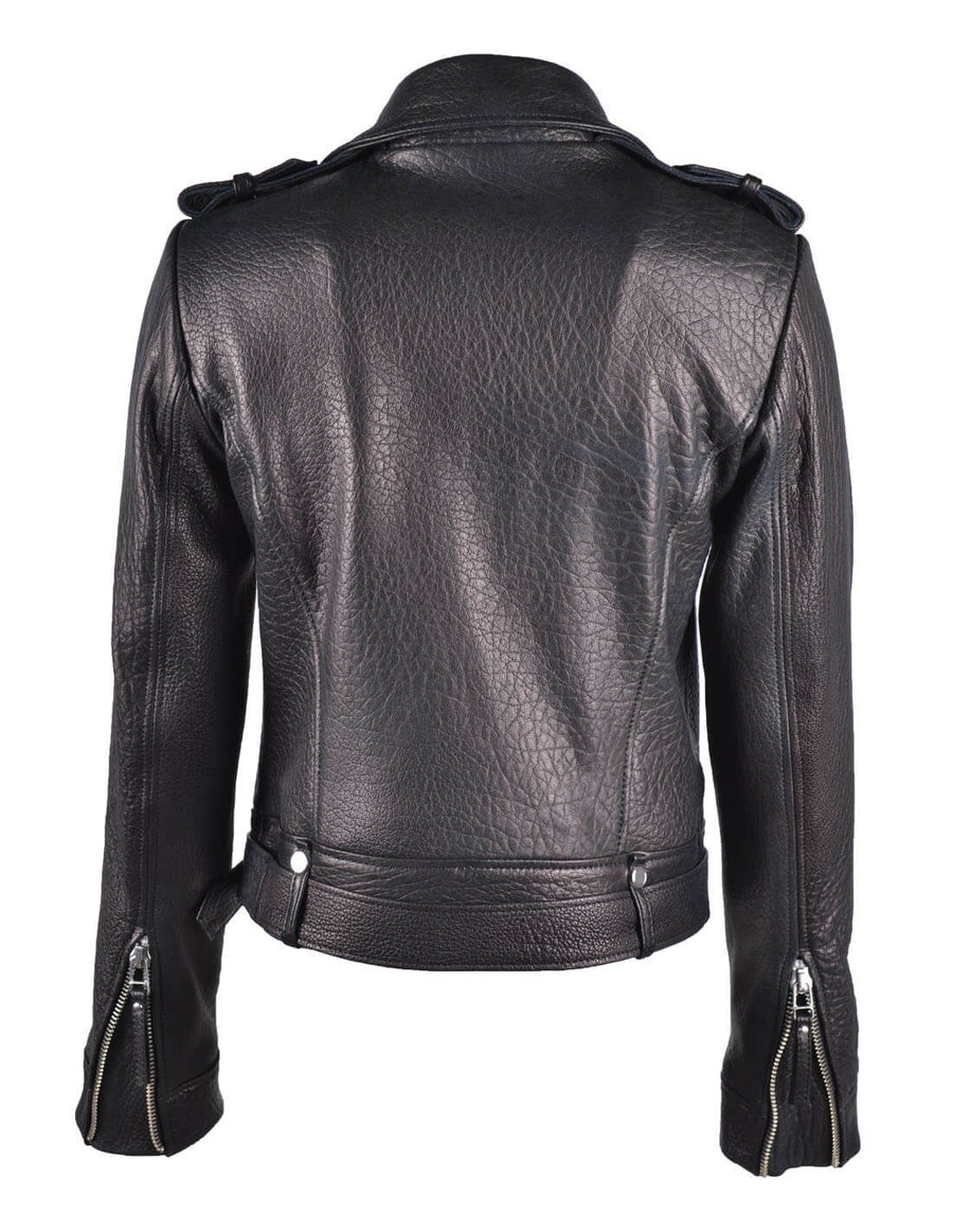 Women`s Black Classic Biker  Merino Leather Jacket