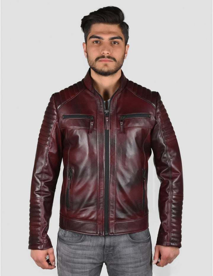 Men`s Shade Bordo Quilted Leather Jacket